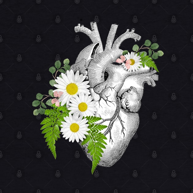 Daisy Heart Human Anatomy And pink butterflies by Collagedream